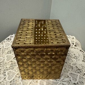 Vintage 80's Elegant Gold Woven Kleenex Box